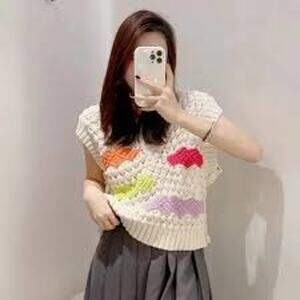 Zara ecru knit colorblock oversized vest size Small